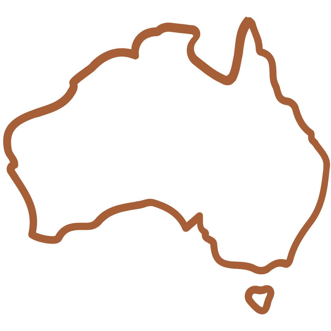 Outline of Australia in brown on a white background