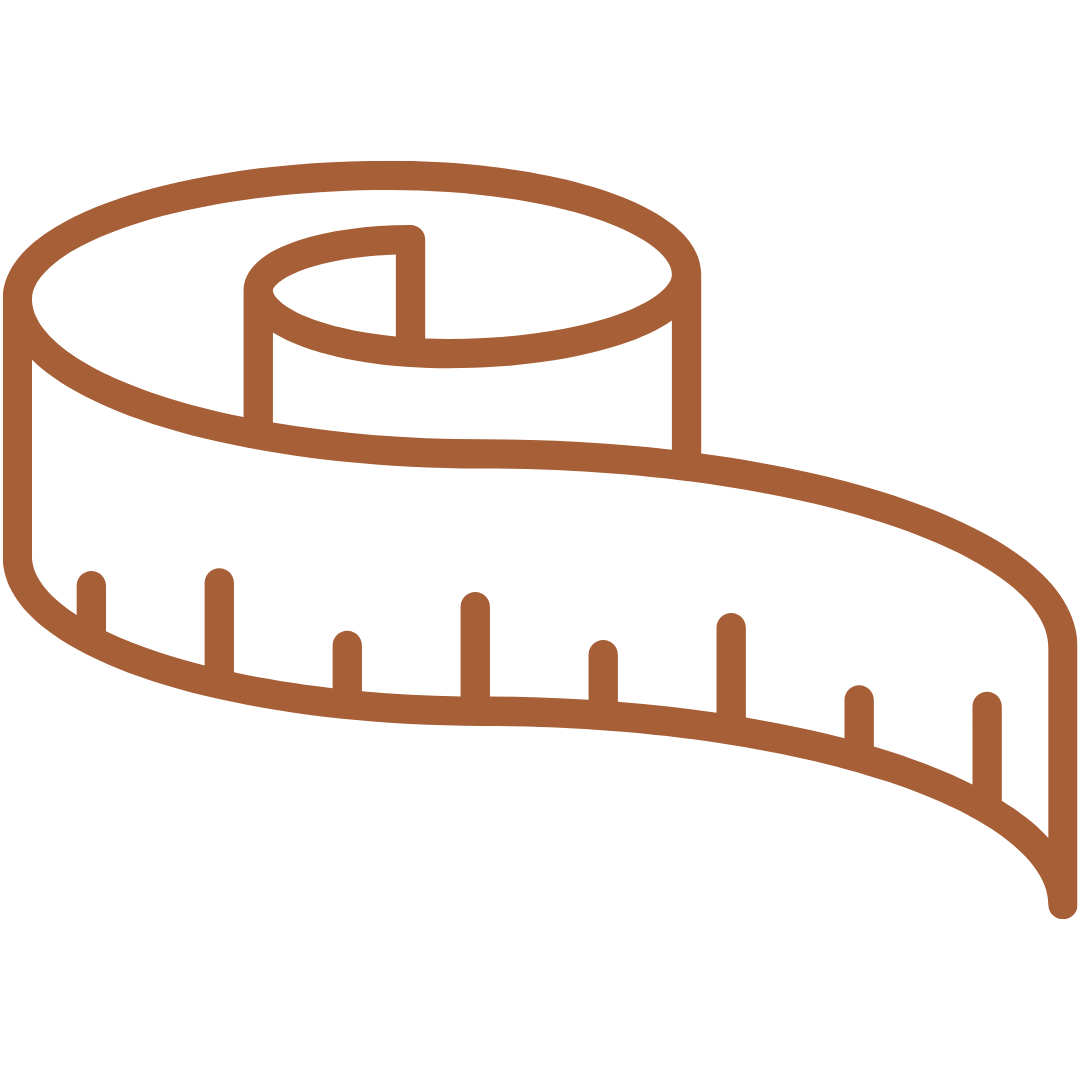 Brown measuring tape icon on a white background