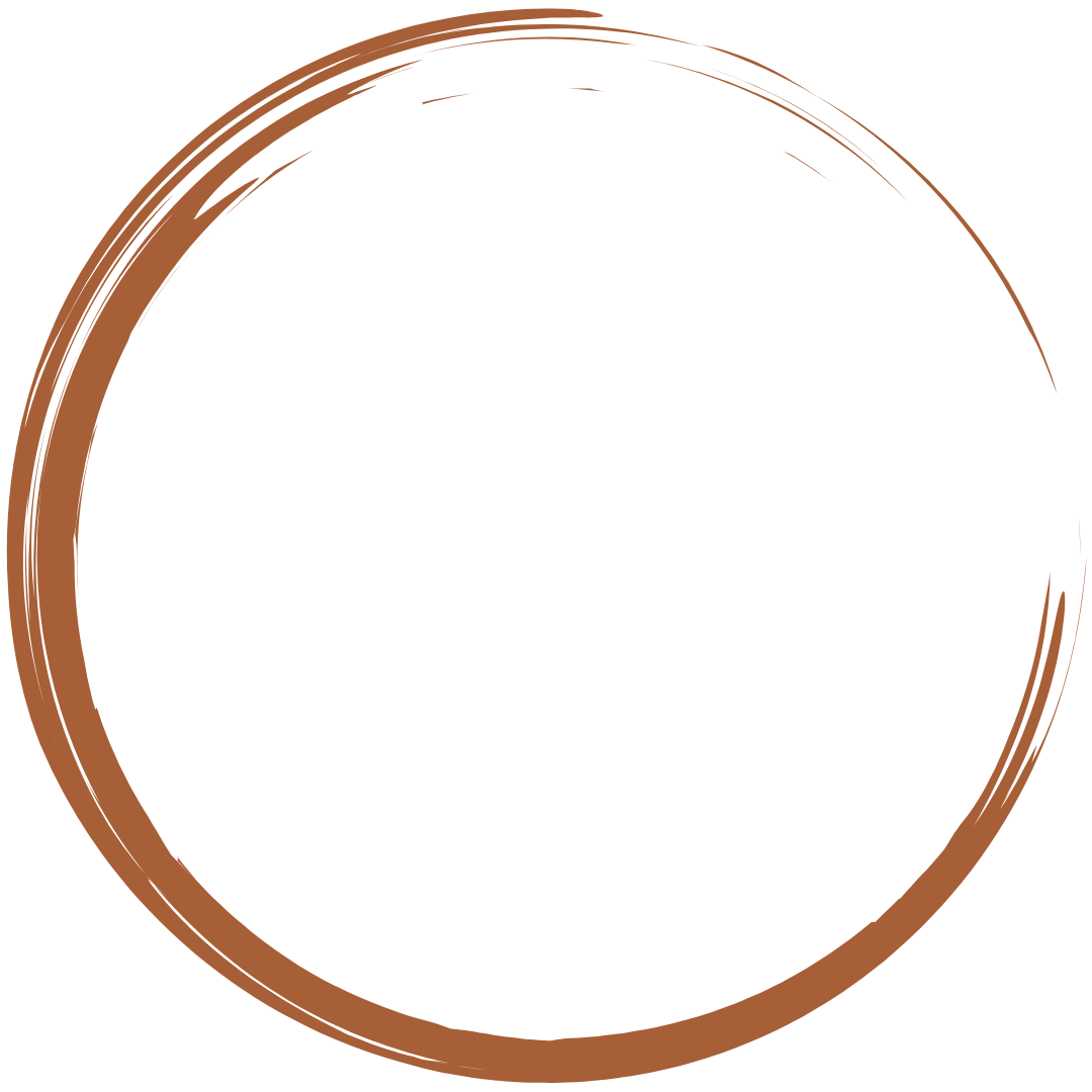 Brown circular brushstroke design on a white background