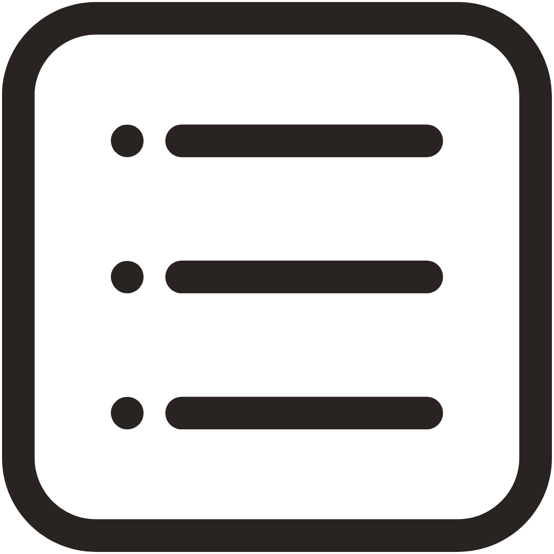 Black icon of a square with rounded corners containing horizontal lines and dots on a white background