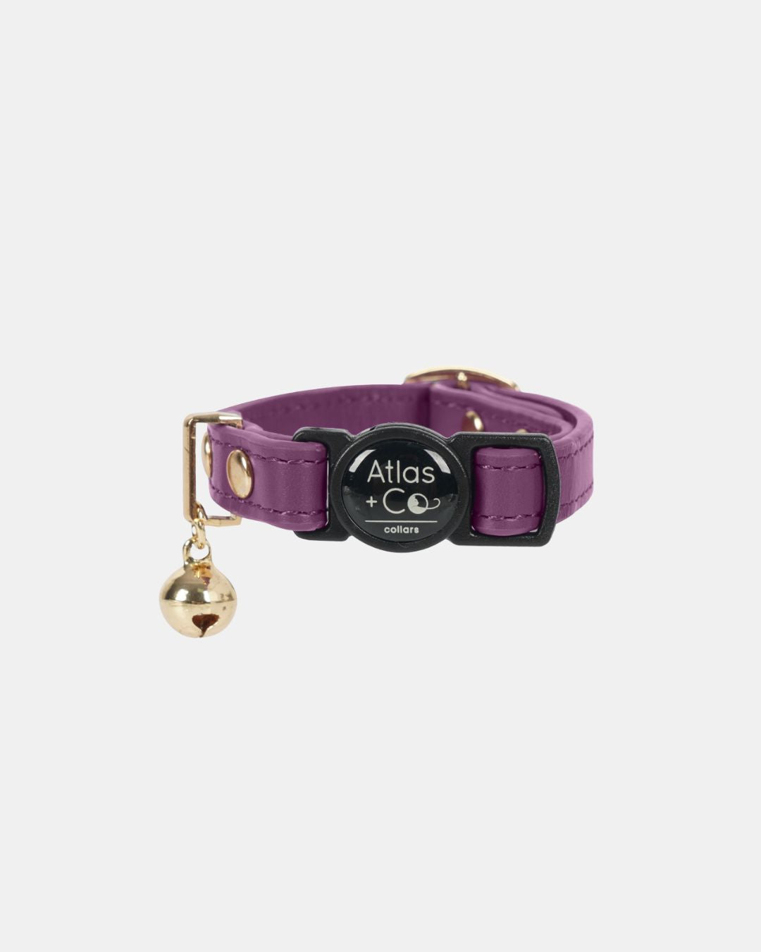Purple cat collar with gold bell on a white background #colour_mulberry