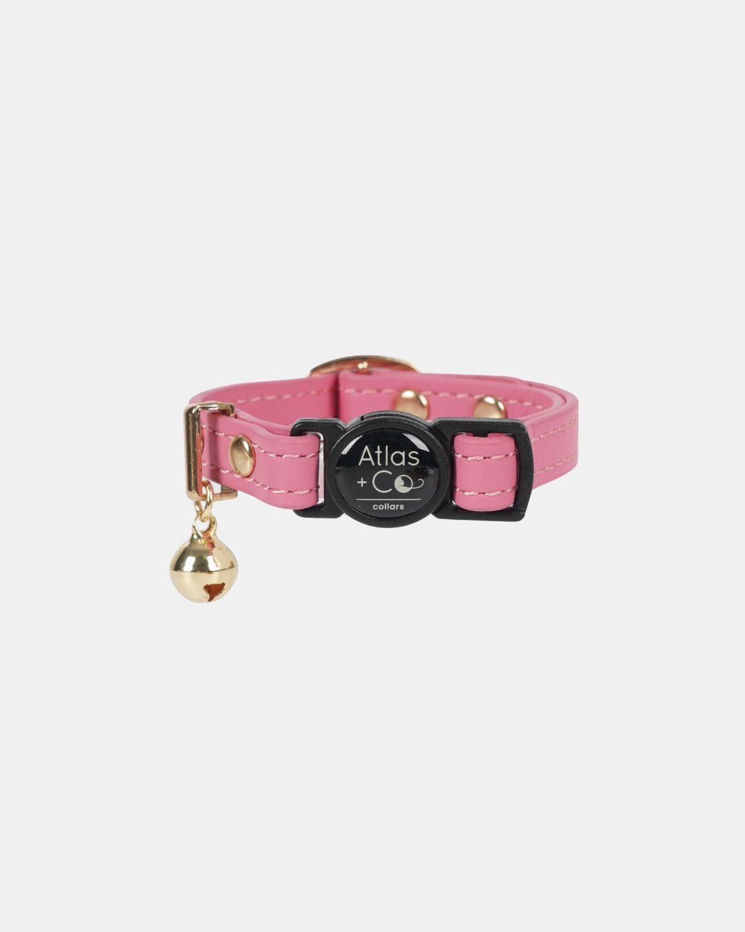 Pink cat collar with gold bell on white background #colour_peony