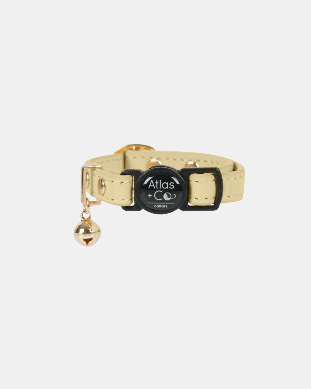 Yellow cat collar with a gold bell on a white background #colour_solenne